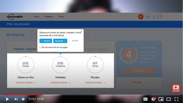Andres En Ingles Youtuber probando la plataforma de Open English