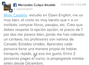 Opinión de Mercedes Alcalde sobre Open English