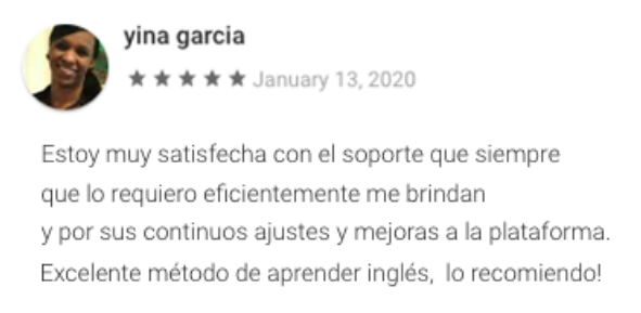 Opinión de Yina Garcia sobre Open English