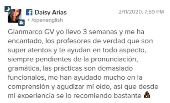 Opinión de Daisy Arias sobre Open English