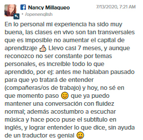Opinión de Nancy Millaqueo sobre Open English